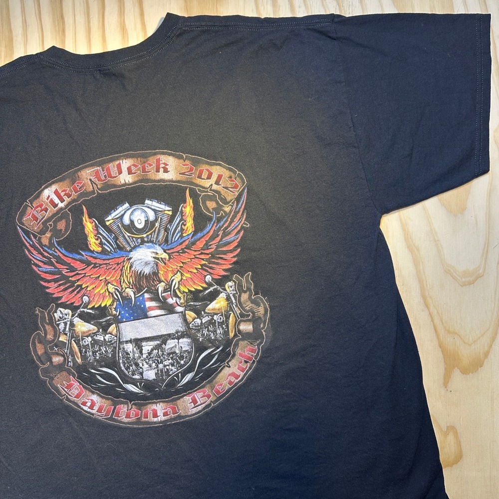Gildan Mens 2XL Black Bike Week 2012 Daytona Beach Eagle Graphic T-Shirt